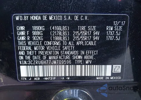 2018 Honda Hr-V Ex-L from USA, damaged, VIN 3CZRU6H77JM709596